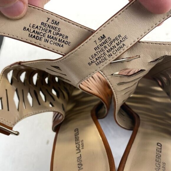 Karl Lagerfeld Rennes Laser Cut Caged Block Leather Peep Toe Buckle Heels 7.5 M - Picture 8 of 13